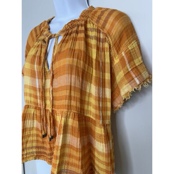 Anthropologie Pilcro Bette Babydoll Top XS Orange Flowy Peasant Gauzy Milkmaid - Picture 3 of 16